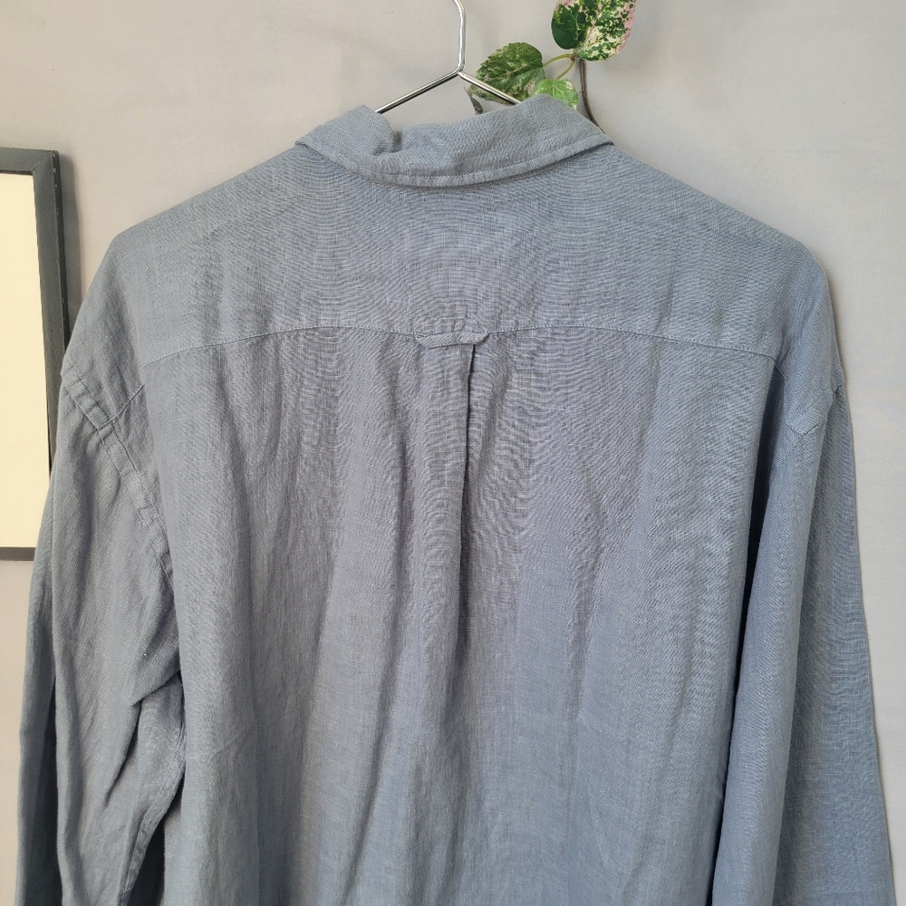 Jacobs & Jacobs Linen Button Front Shirt Blue L - Picture 4 of 12